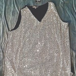 *NEW* Ulla Popken Women's Black Stretch Top With Sequined Front - Size 24/26